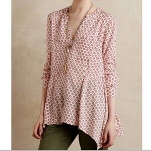 Anthropologie Maeve Pink Long Sleeve Blouse‎ Size 4